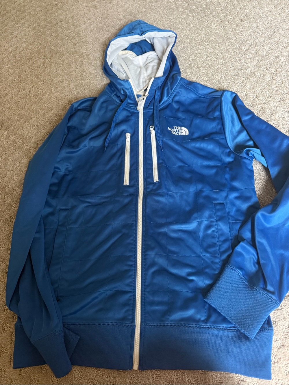 The North Face Men's Royal Blue Hooded Zip Jacket with White Trim